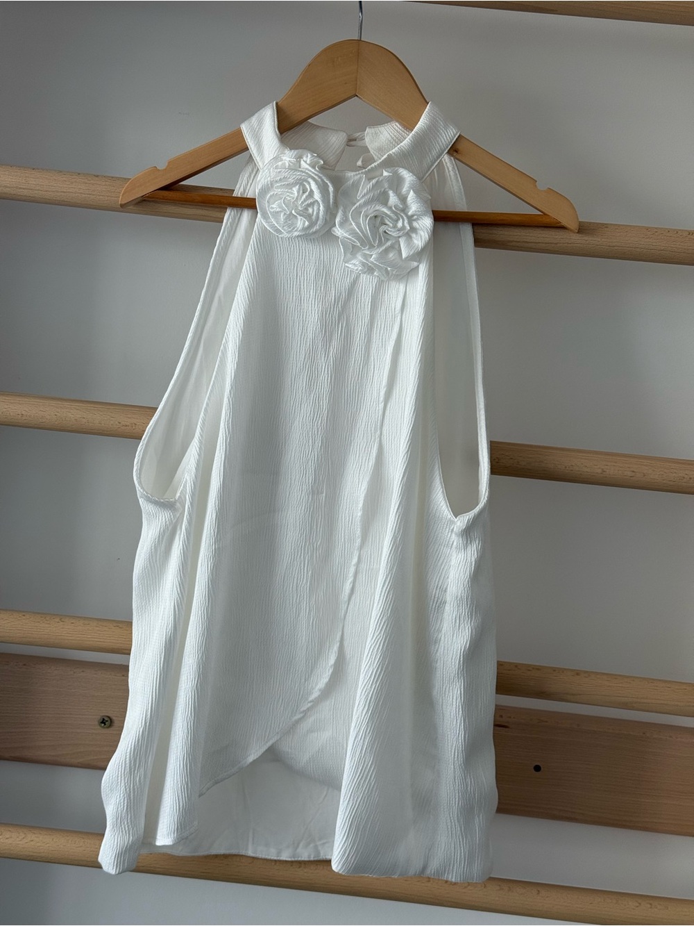 Azulu Ivory Silk Crepe Rosette High-Neck Halter Blouse